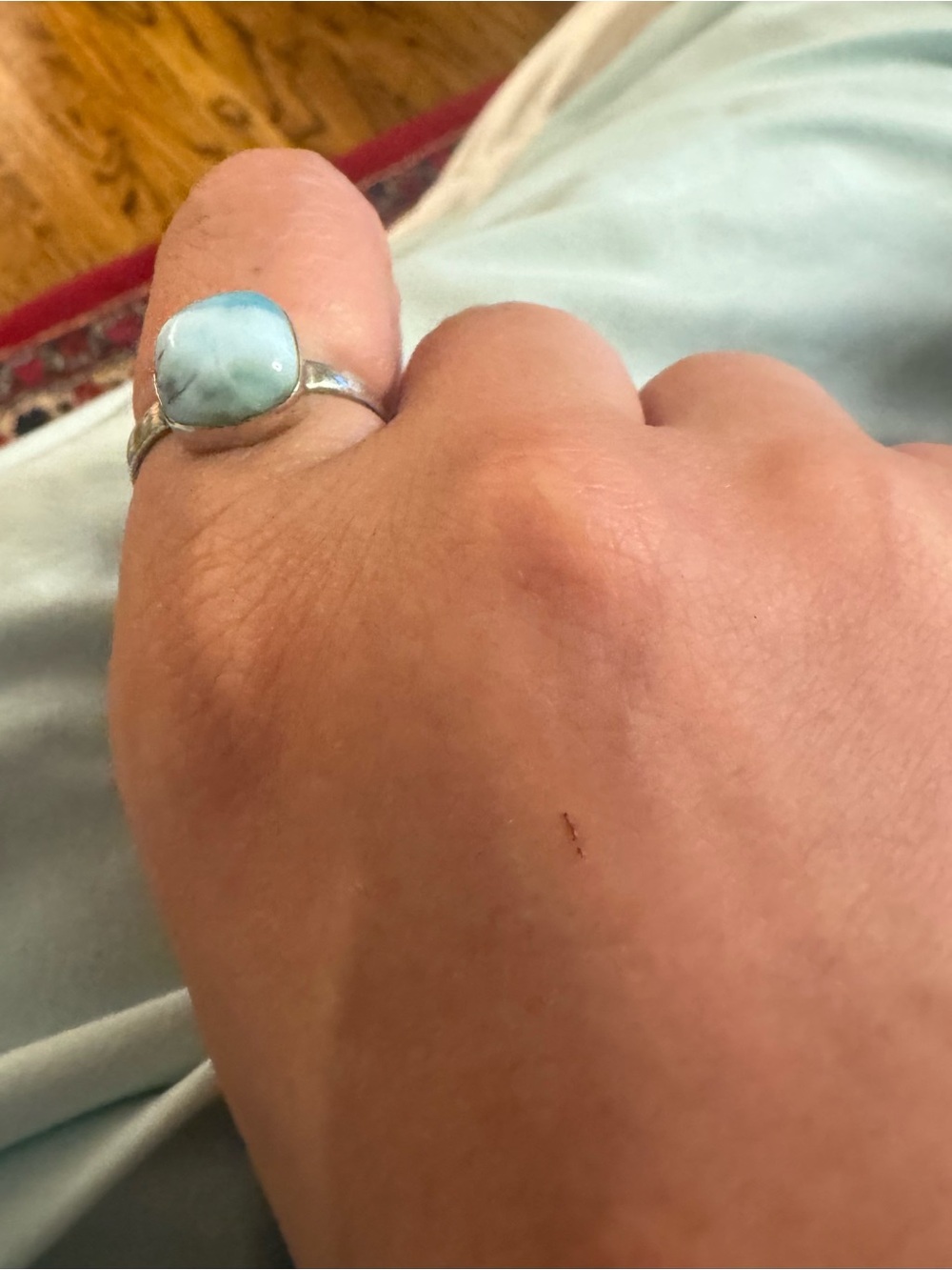 Sterling Silver Larimar Cushion Ring - Sky Blue